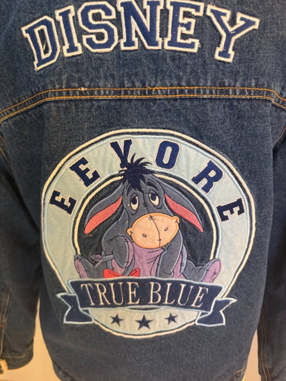 Disney Eeyore True Blue Denim Sherpa Jacket Embroidered Y2K Size L